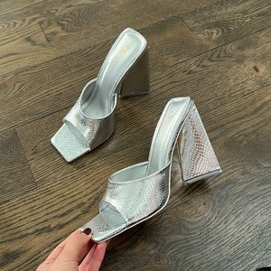 Practically new silver chunky heel heels size 7.5